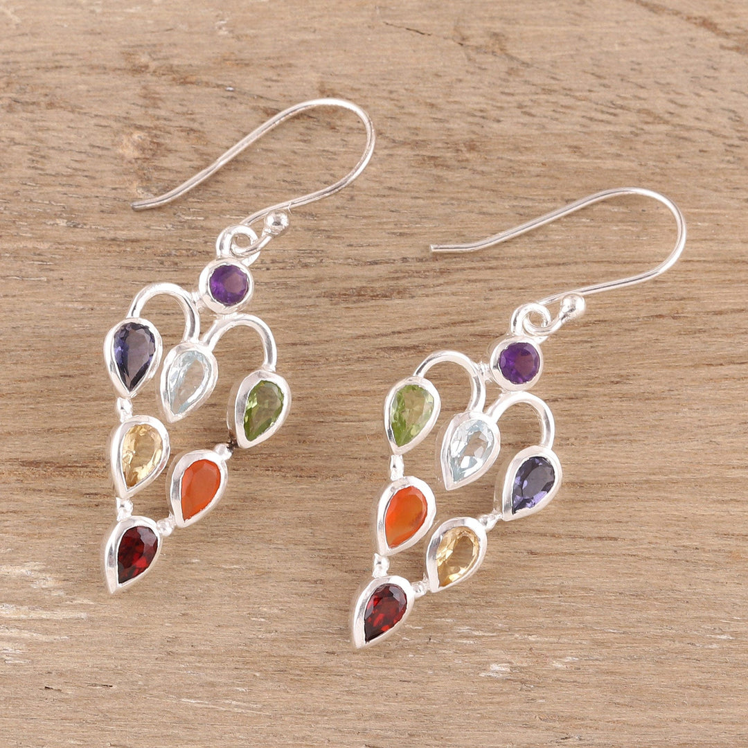 2.6-Carat Multi-Gemstone Chakra Dangle Earrings from India - Chakra Sparkle