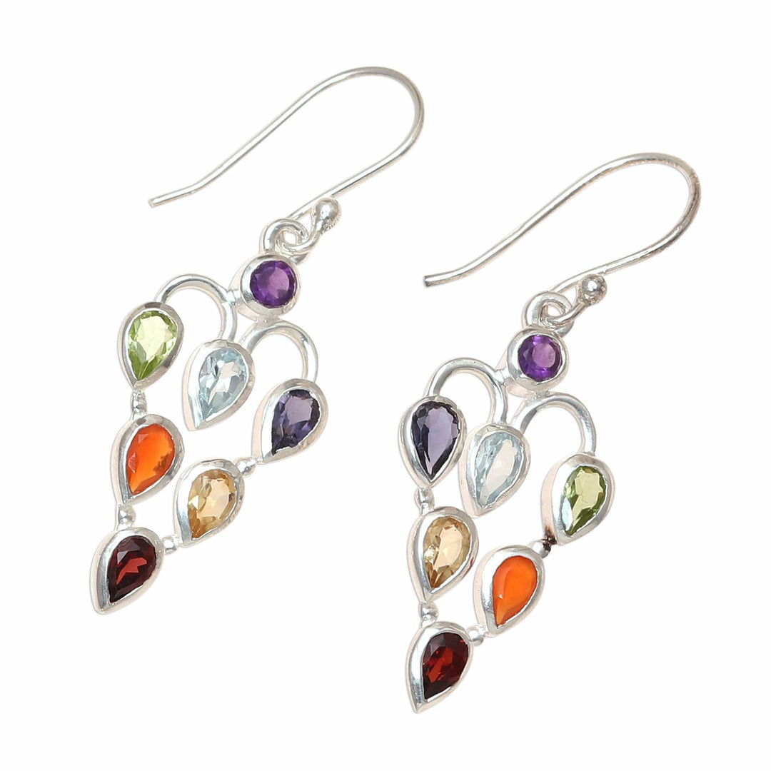2.6-Carat Multi-Gemstone Chakra Dangle Earrings from India - Chakra Sparkle
