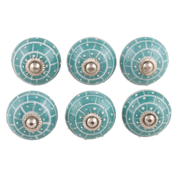 Hand-Painted Ceramic Knobs in Turquoise (Set of 6) - Turquoise Layers