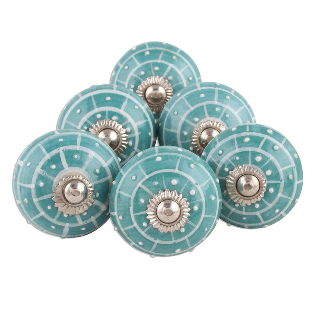 Hand-Painted Ceramic Knobs in Turquoise (Set of 6) - Turquoise Layers