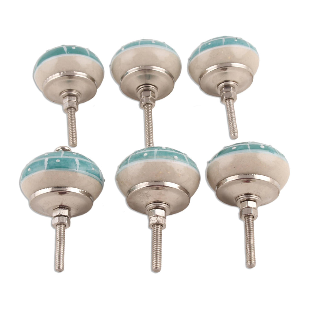 Hand-Painted Ceramic Knobs in Turquoise (Set of 6) - Turquoise Layers