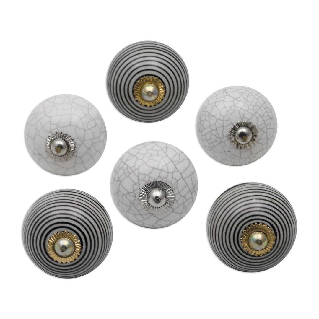 Black and White Modern Ceramic Knobs from India (Set of 6) - Modern Homestead