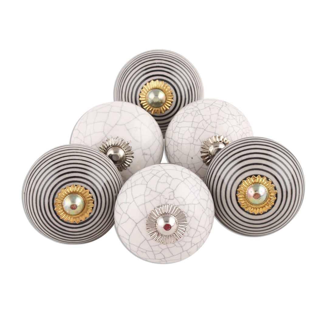 Black and White Modern Ceramic Knobs from India (Set of 6) - Modern Homestead