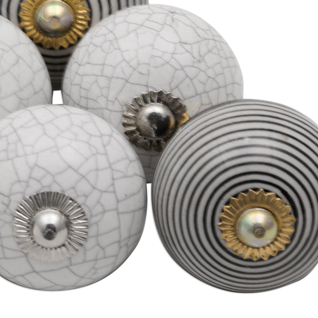 Black and White Modern Ceramic Knobs from India (Set of 6) - Modern Homestead