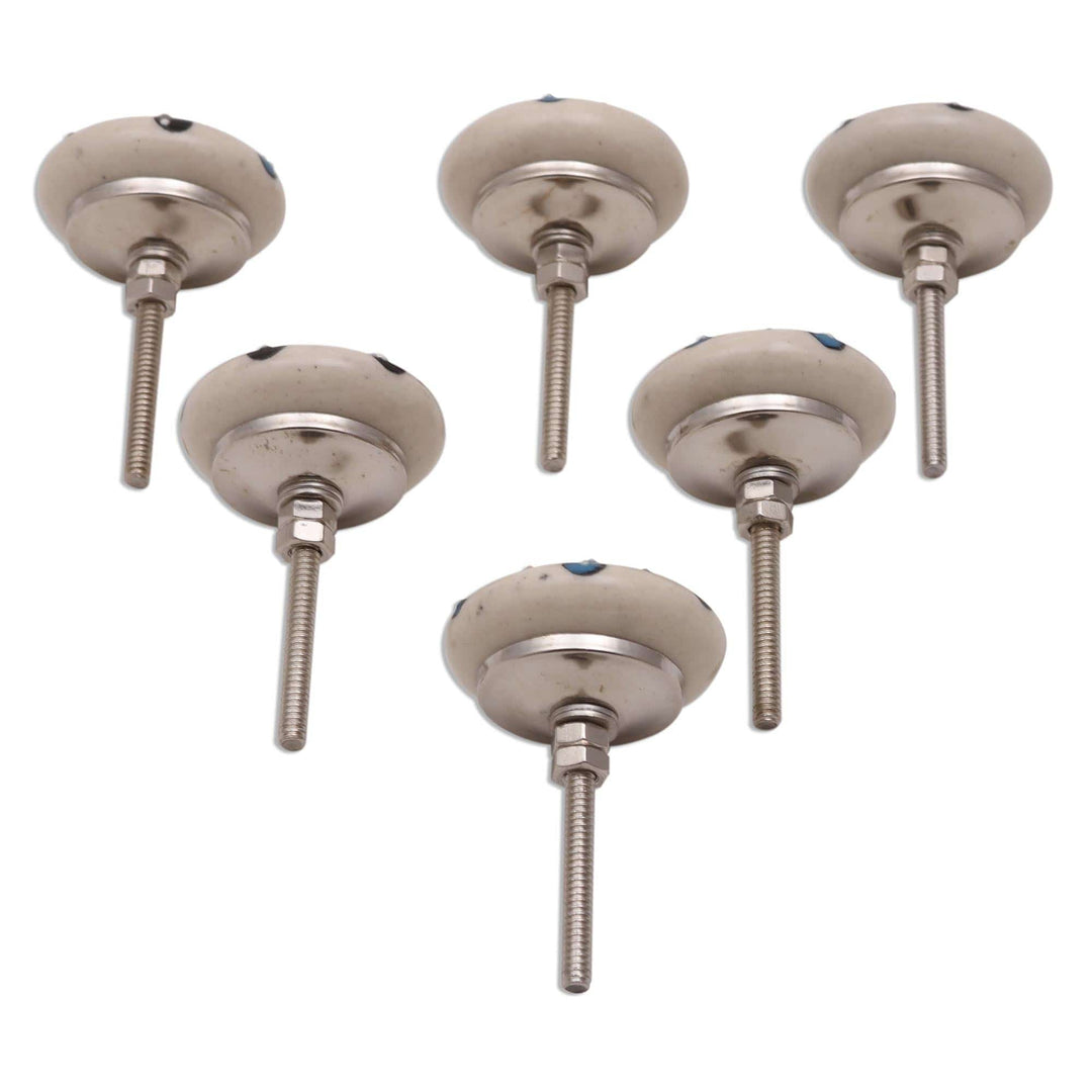 Artisan Crafted Floral Ceramic Knobs from India (Set of 6) - Blissful Floral