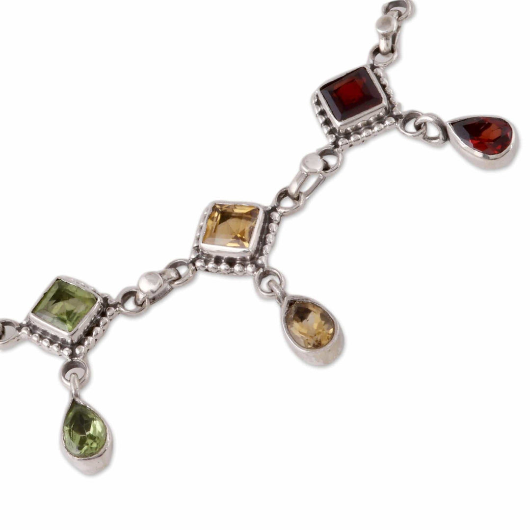 Multi-Gemstone Link Necklace Crafted in India - Shimmering Light