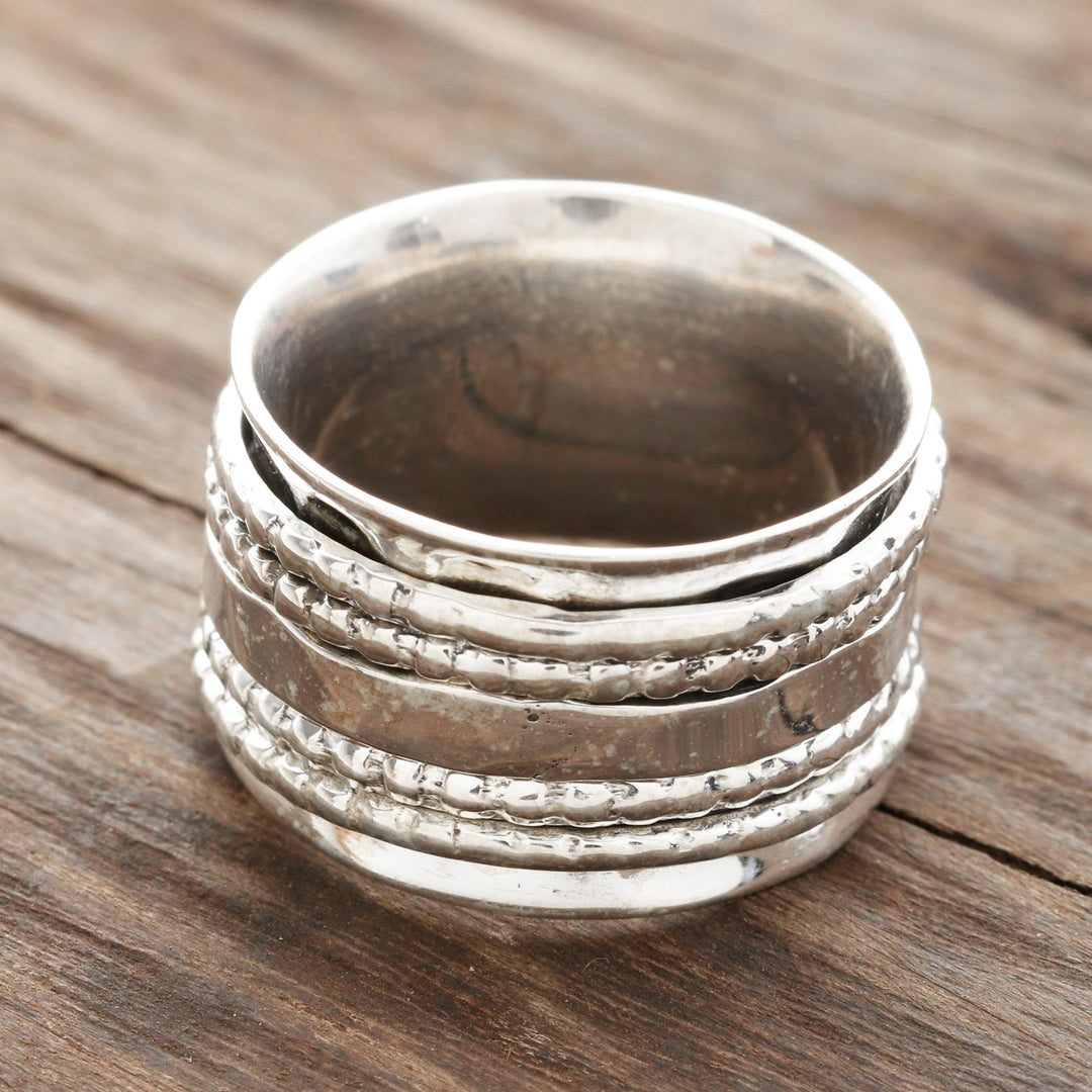 Patterned Sterling Silver Spinner Ring - Rotating Style