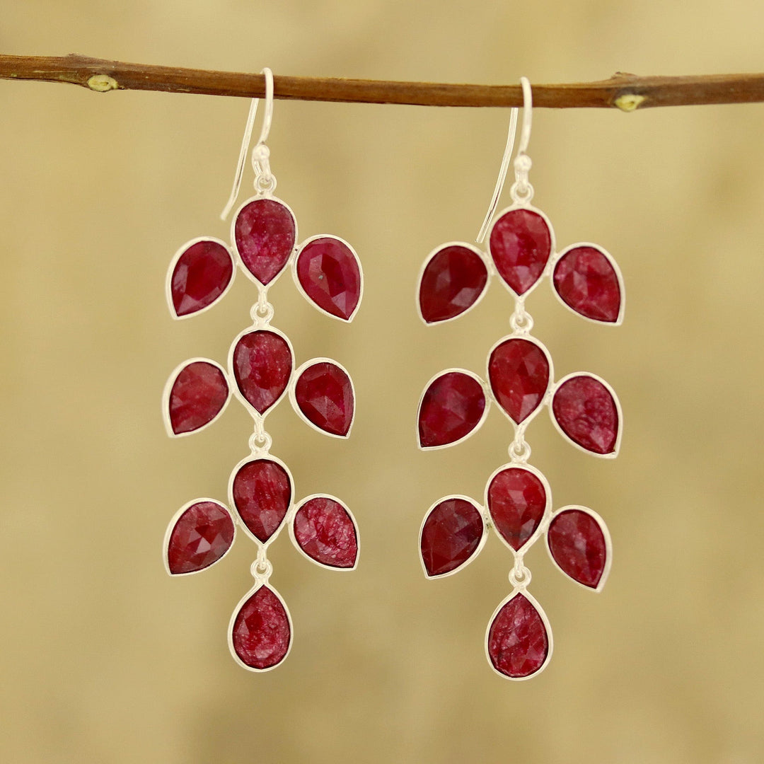 Ruby Dangle Earrings - Leaf Cascade
