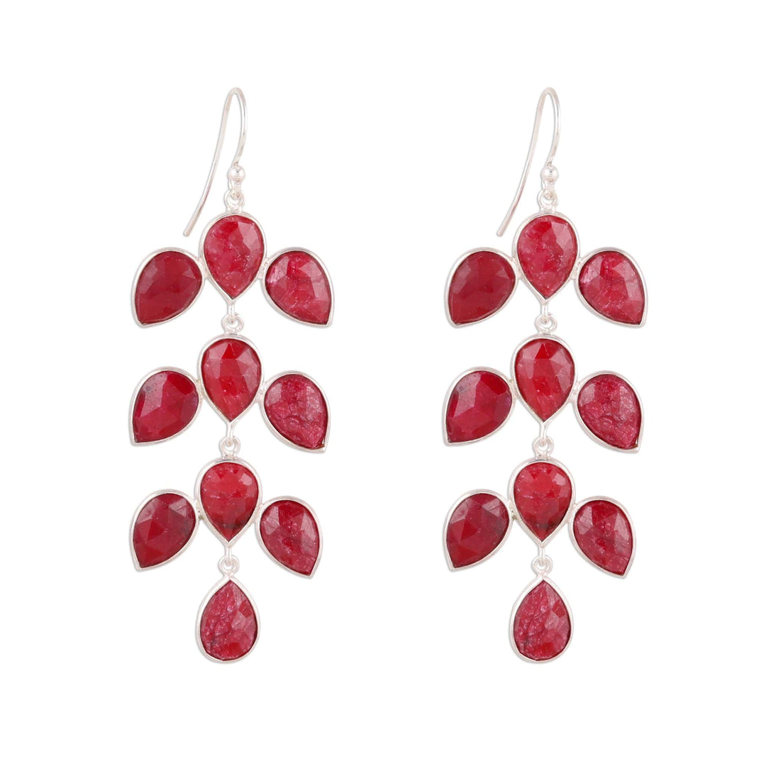 Ruby Dangle Earrings - Leaf Cascade