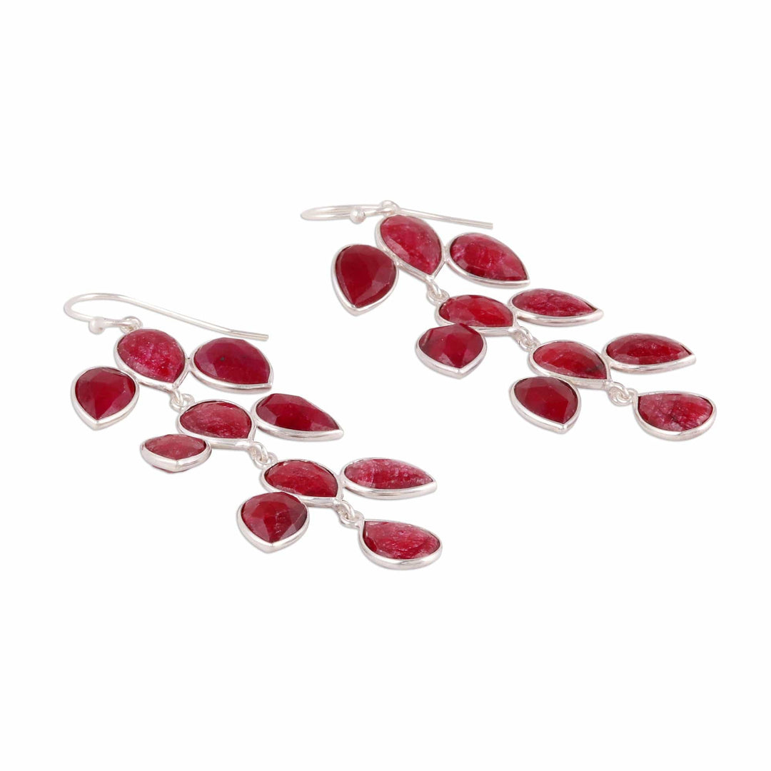 Ruby Dangle Earrings - Leaf Cascade