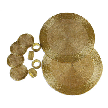 12-Piece Glass Beaded Table Setting - Elegance in Gold