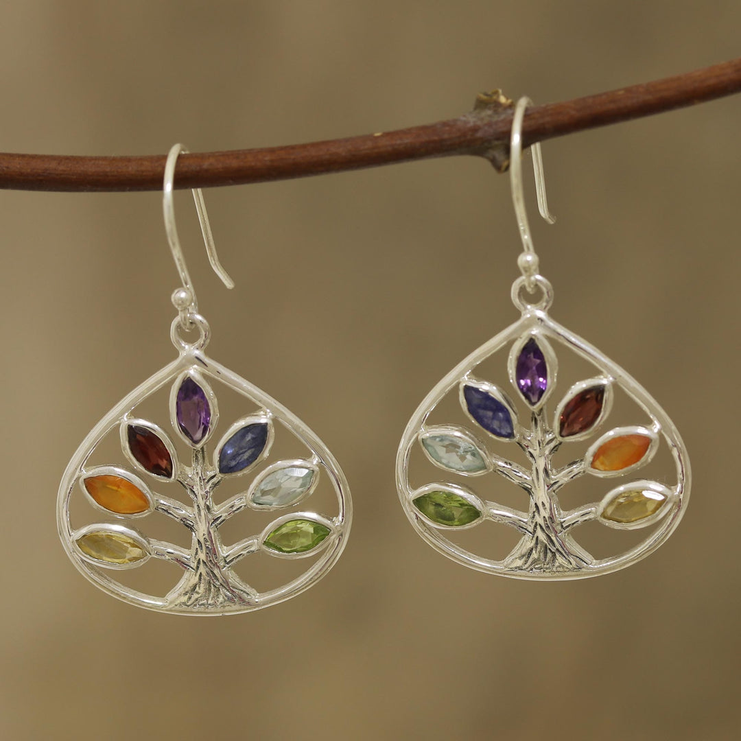 Multi-Gemstone Chakra Tree Dangle Earrings - Energy Tree