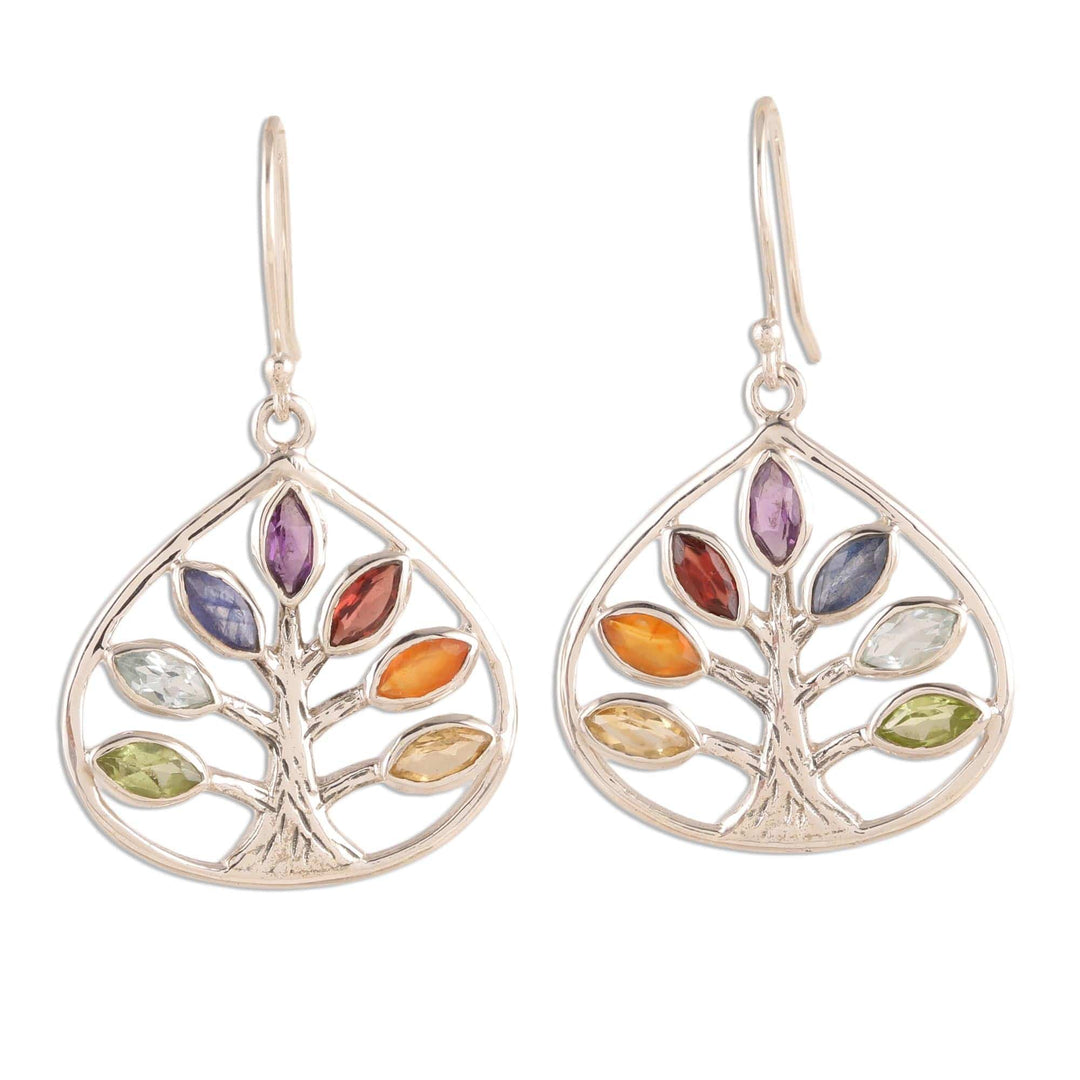 Multi-Gemstone Chakra Tree Dangle Earrings - Energy Tree
