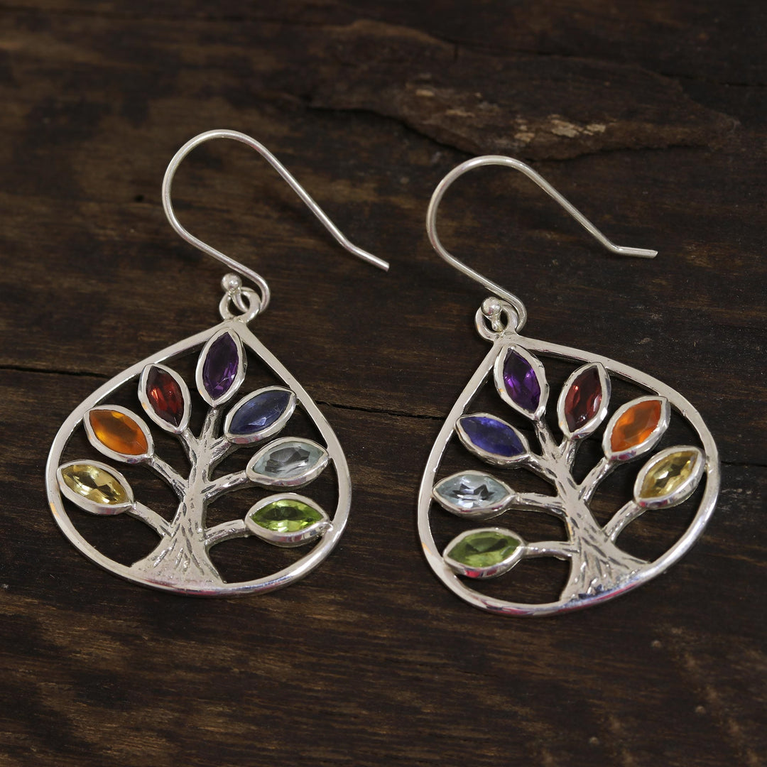 Multi-Gemstone Chakra Tree Dangle Earrings - Energy Tree