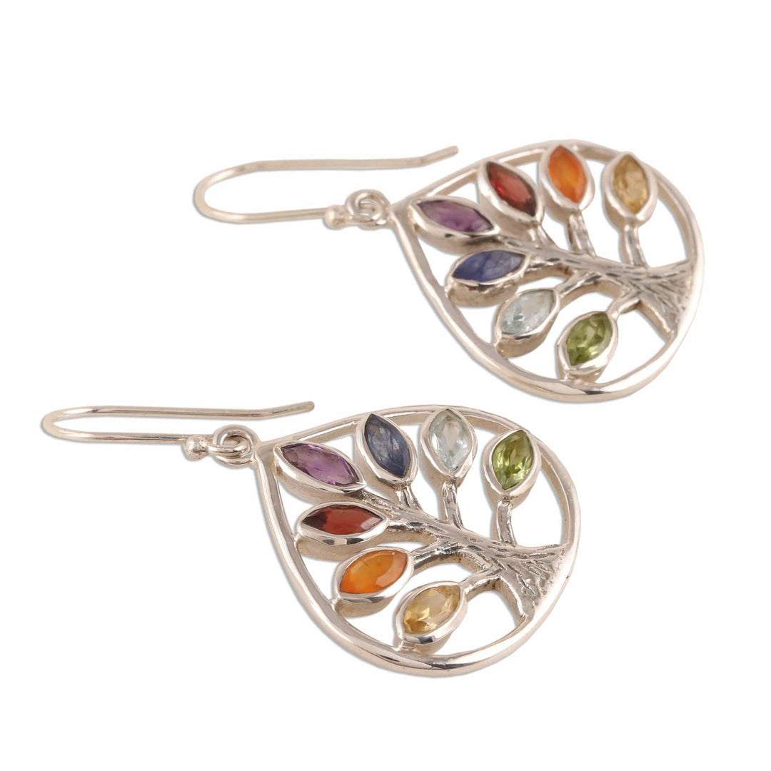 Multi-Gemstone Chakra Tree Dangle Earrings - Energy Tree
