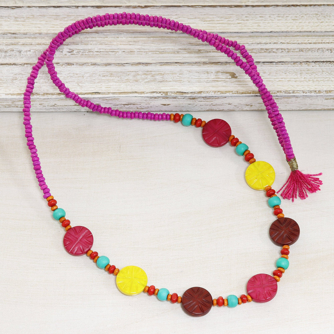 Colorful Wood Beaded Long Necklace from India - Colorful Flair