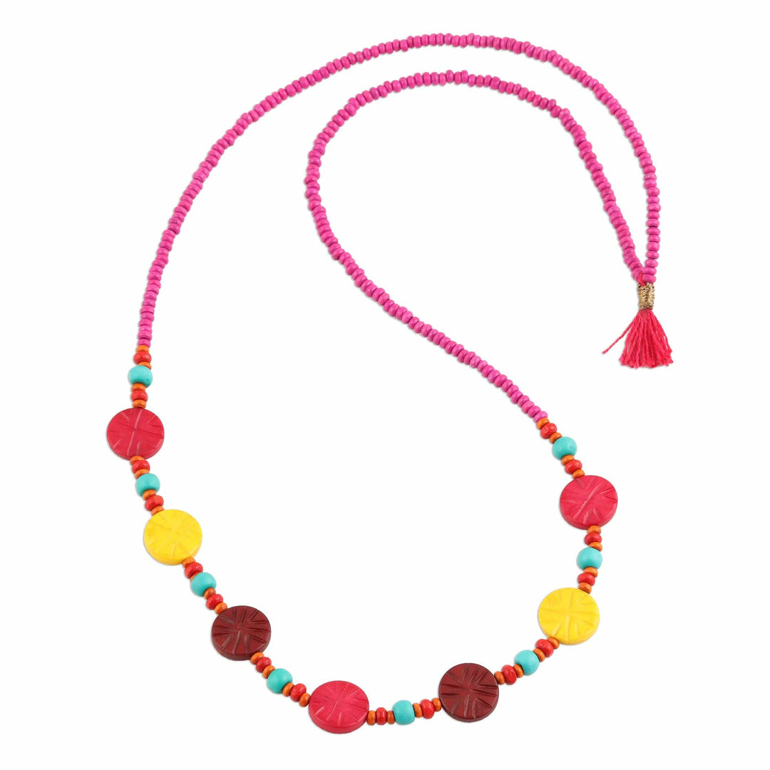 Colorful Wood Beaded Long Necklace from India - Colorful Flair