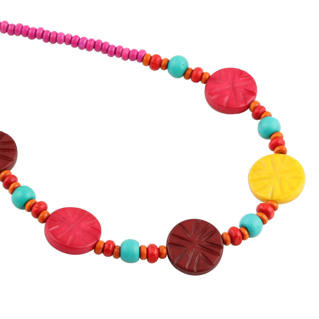 Colorful Wood Beaded Long Necklace from India - Colorful Flair