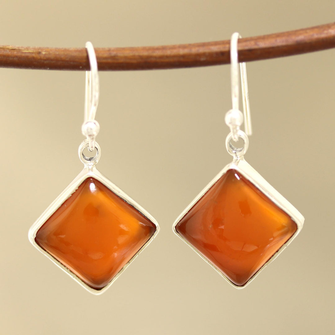 Square Carnelian Dangle Earrings - Honey Squares