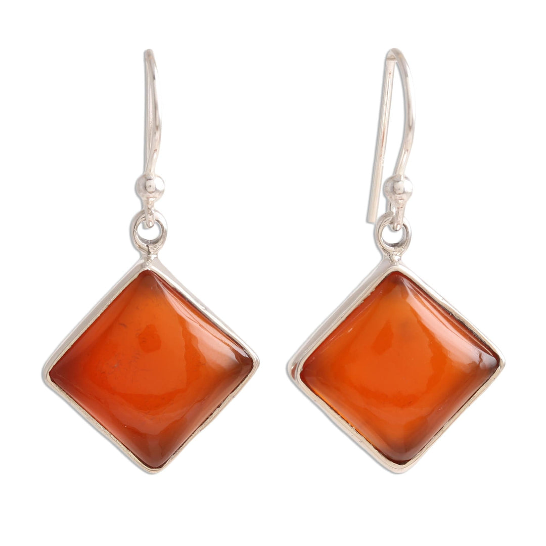 Square Carnelian Dangle Earrings - Honey Squares