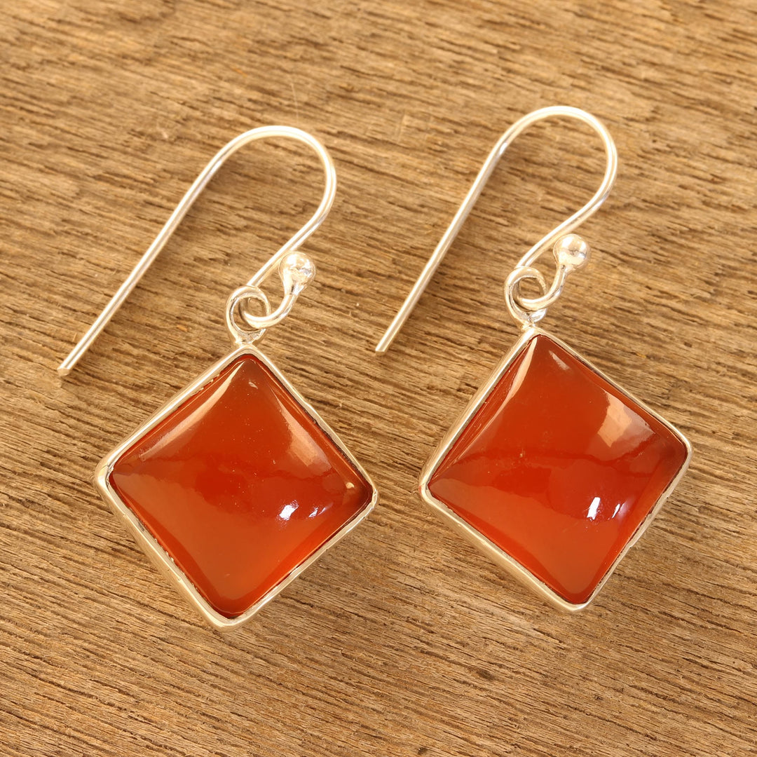 Square Carnelian Dangle Earrings - Honey Squares