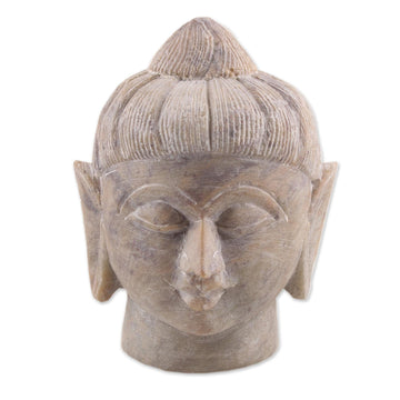 Natural Soapstone Buddha Head Sculpture from India - Calming Buddha