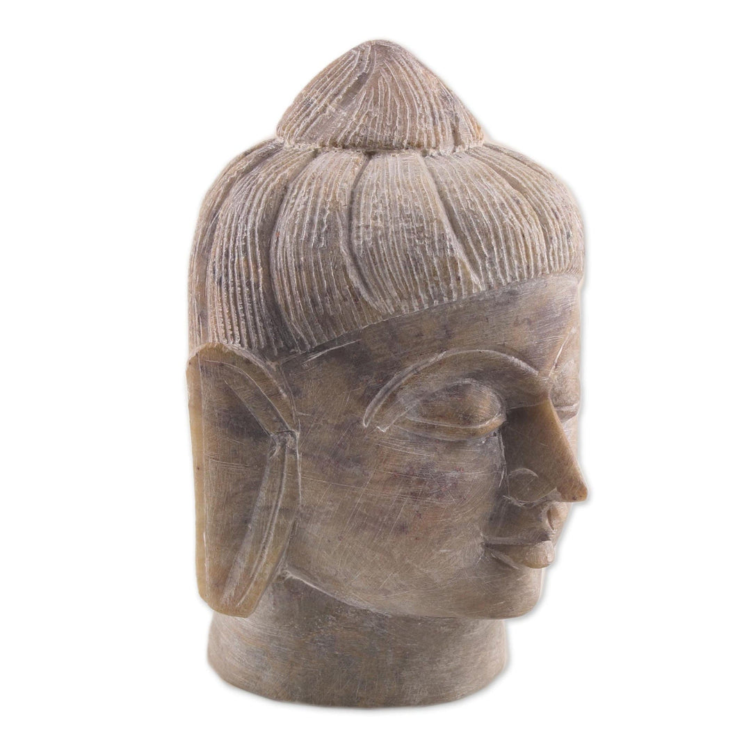 Natural Soapstone Buddha Head Sculpture from India - Calming Buddha