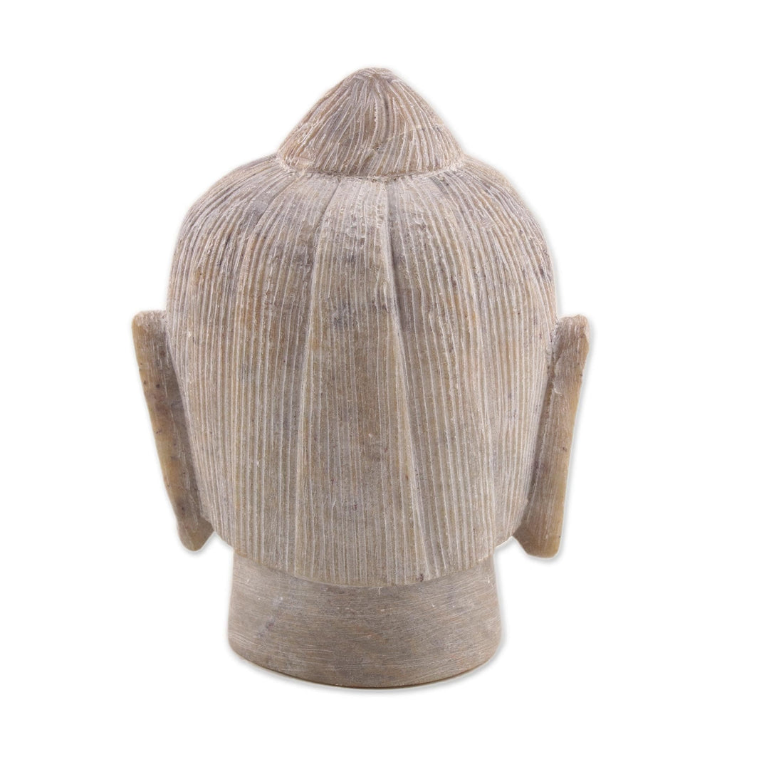 Natural Soapstone Buddha Head Sculpture from India - Calming Buddha