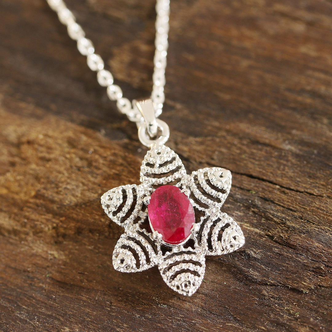 Foral Faceted Ruby Pendant Necklace - Snow Flower