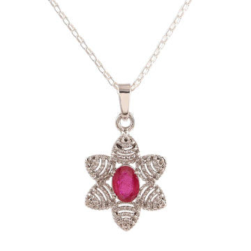 Foral Faceted Ruby Pendant Necklace - Snow Flower