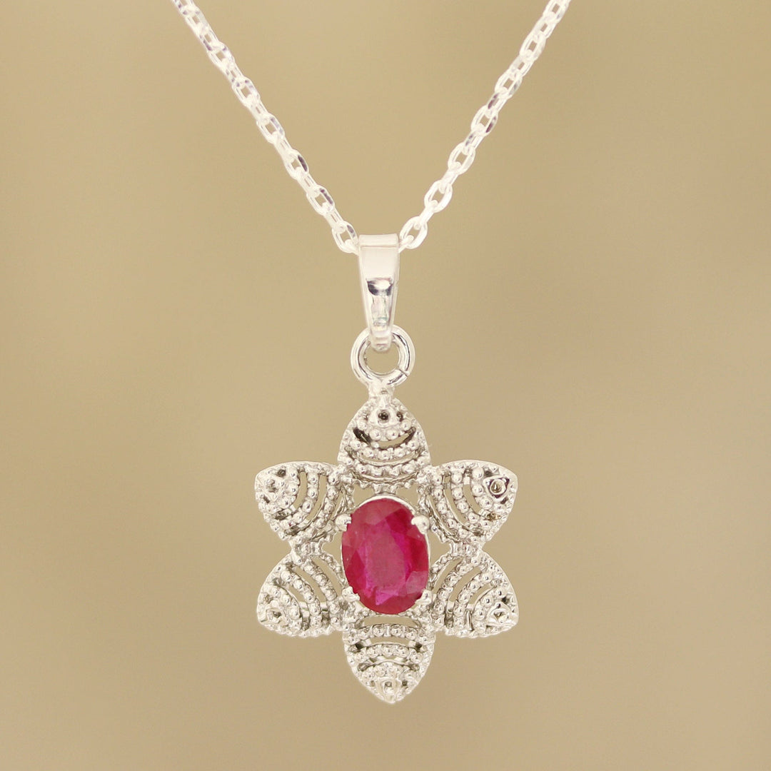 Foral Faceted Ruby Pendant Necklace - Snow Flower