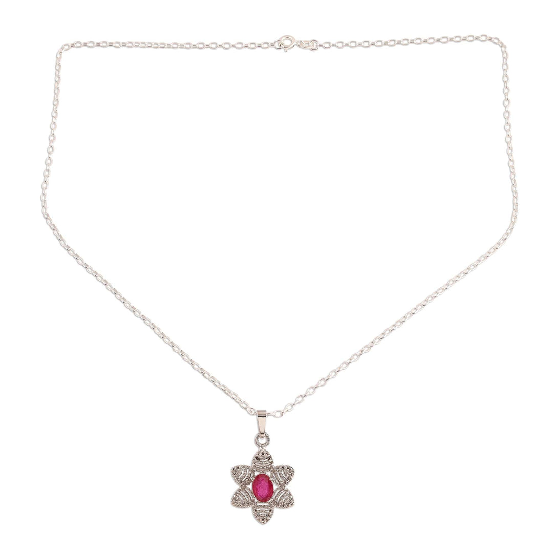 Foral Faceted Ruby Pendant Necklace - Snow Flower