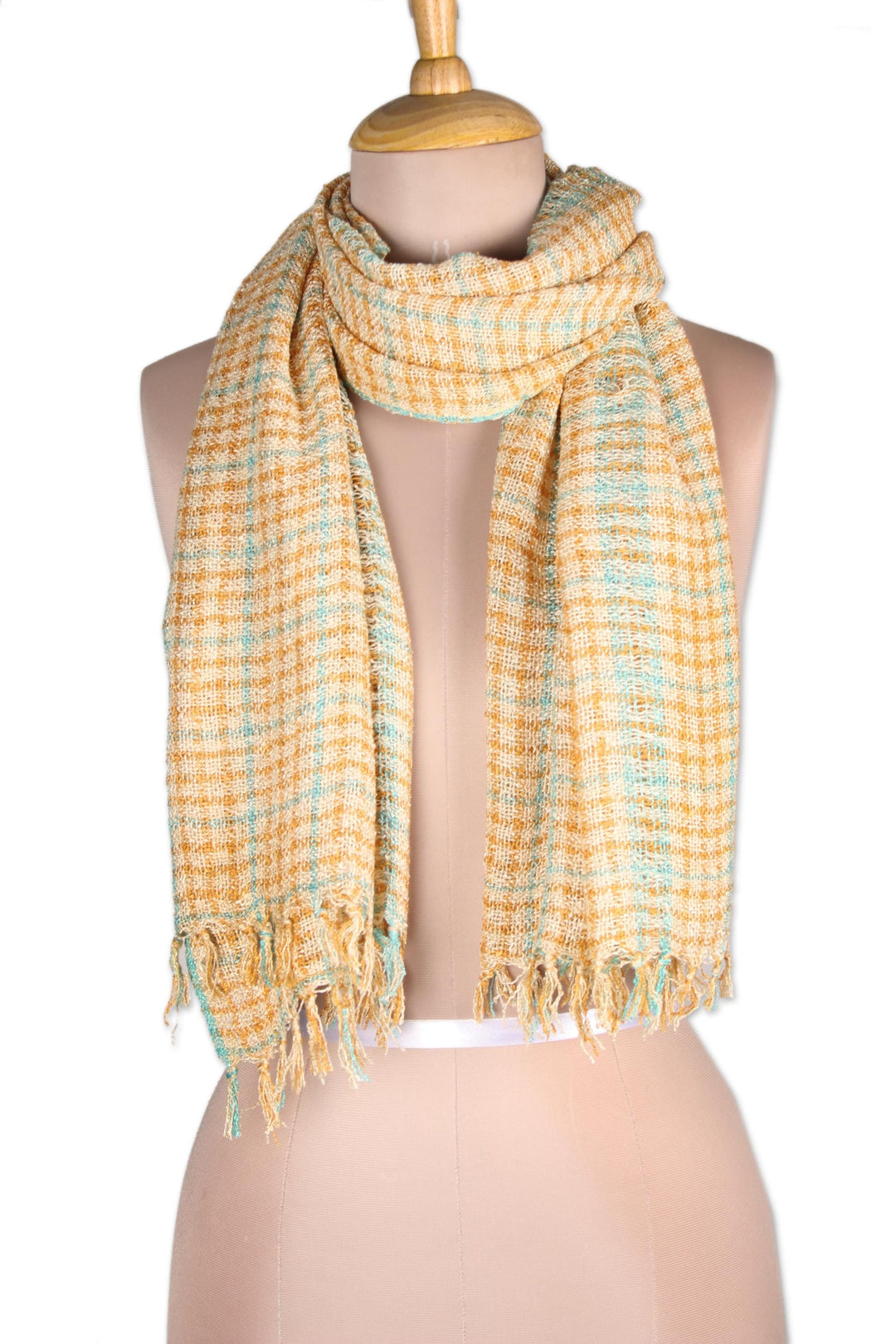 Handwoven Patterned Viscose Shawl from India - Classic Pattern