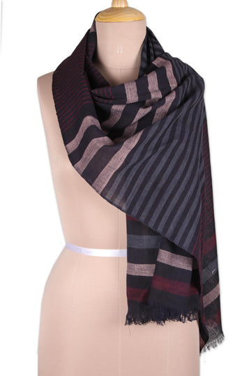 Handwoven Cotton Shawl with Subdued Stripes from India - Subdued Stripes