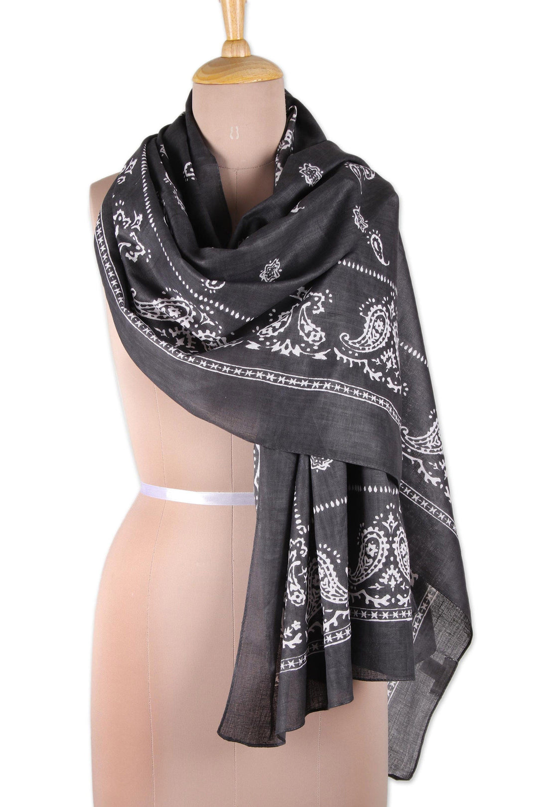 Paisley Print Cotton Shawl in Charcoal from India - Paisley Charcoal
