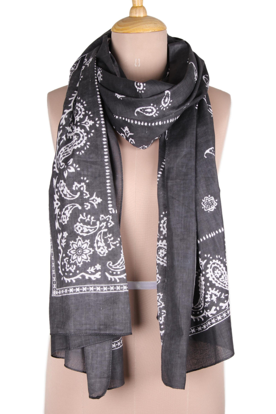 Paisley Print Cotton Shawl in Charcoal from India - Paisley Charcoal