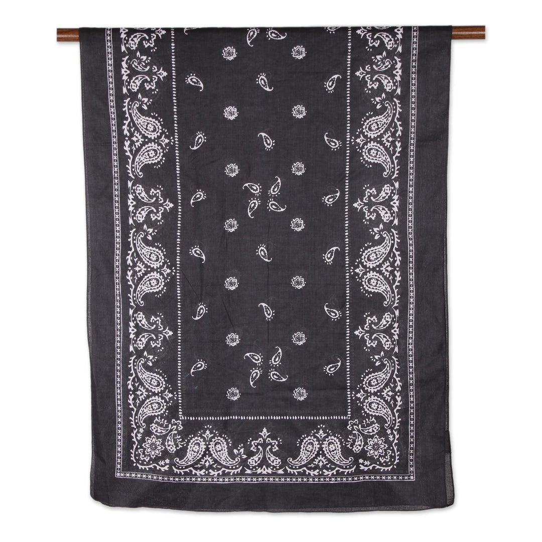 Paisley Print Cotton Shawl in Charcoal from India - Paisley Charcoal