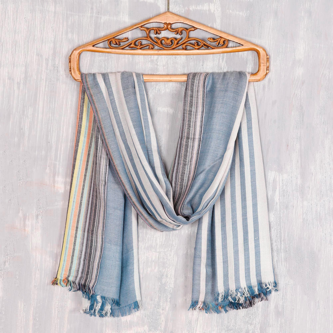 Colorful Striped Viscose Shawl from India - Striped Flair