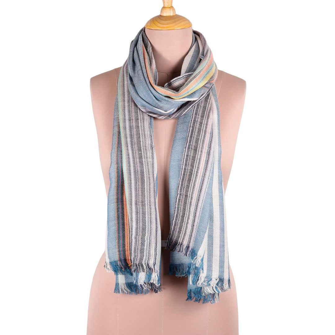 Colorful Striped Viscose Shawl from India - Striped Flair