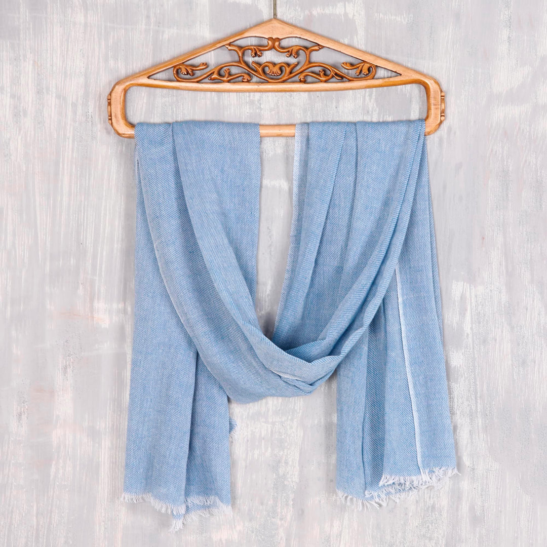 Artisan Crafted Cotton Shawl in Azure from India - Graceful Glam in Azure