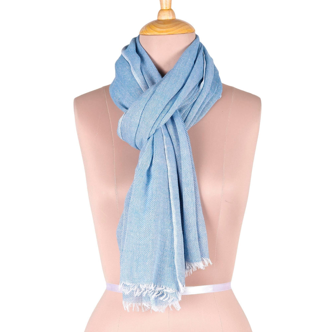 Artisan Crafted Cotton Shawl in Azure from India - Graceful Glam in Azure