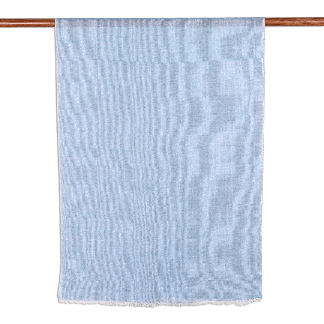 Artisan Crafted Cotton Shawl in Azure from India - Graceful Glam in Azure