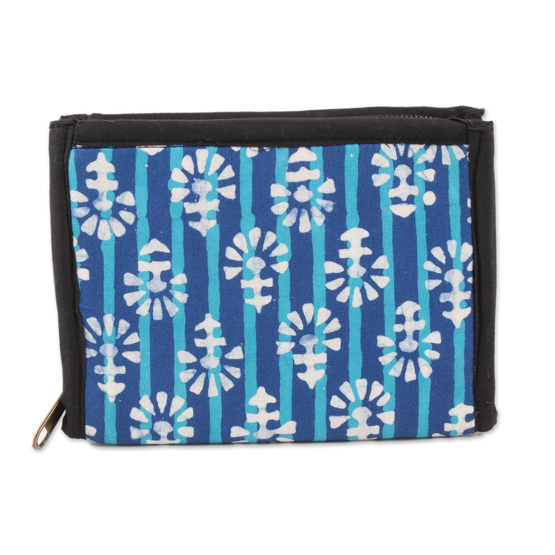 Royal Blue and Turquoise Striped Batik Cotton Wallet - Magnificent Flair in Blue