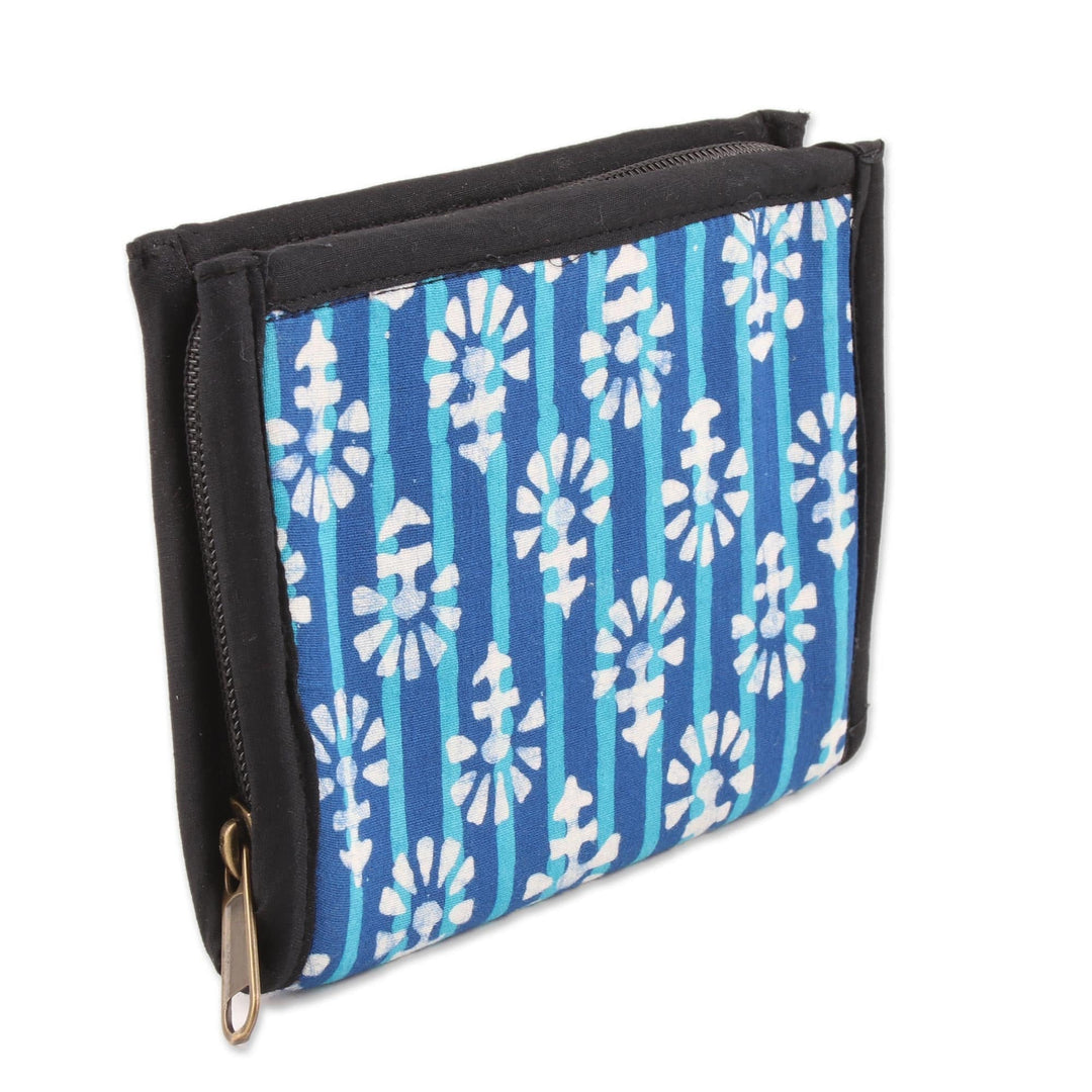 Royal Blue and Turquoise Striped Batik Cotton Wallet - Magnificent Flair in Blue