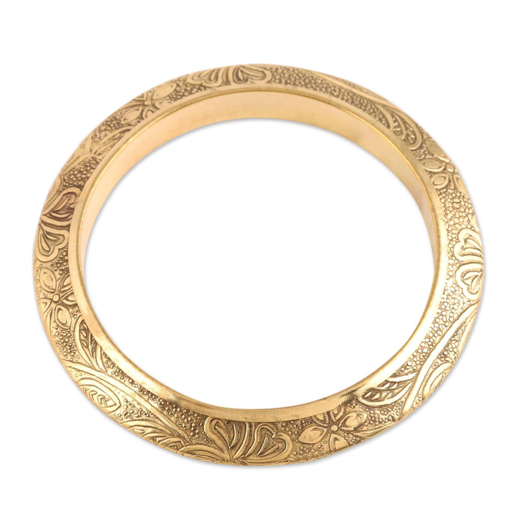 Floral Pattern Brass Bangle Bracelet from India - Floral Classic