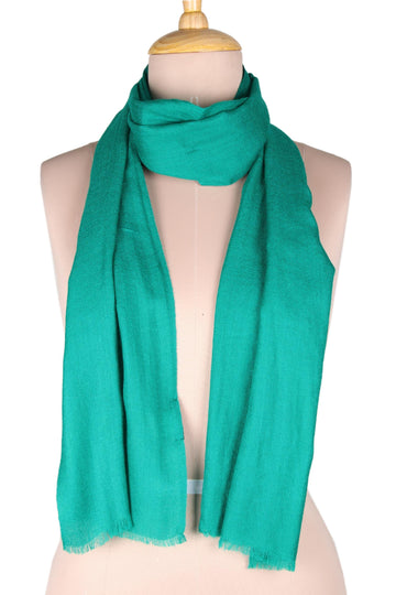Handwoven Wool Scarf in Viridian from India - Viridian Muse