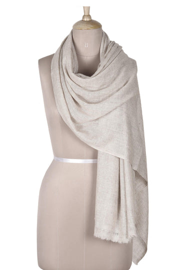 Soft Indian Cashmere Wool Woven Ivory Shawl - Alabaster Allure