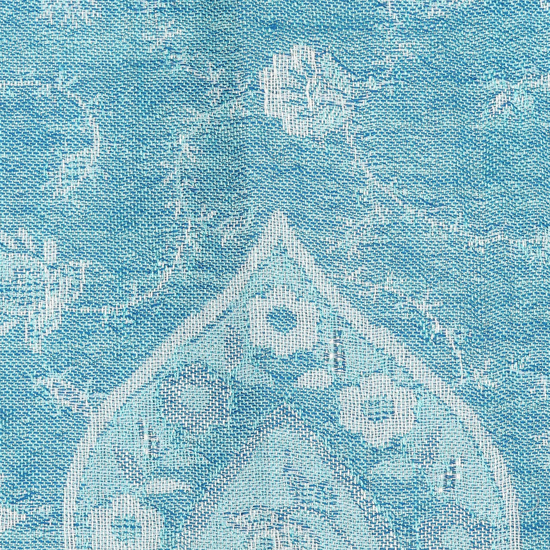 Silk and Wool Blend Jamawar-Style Shawl in Turquoise & Blue - Turquoise Glam