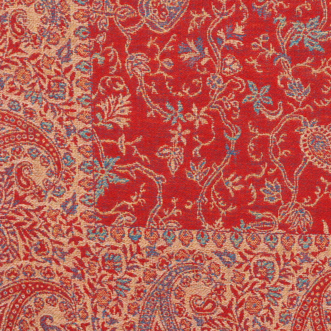 Paisley Motif Wool Shawl in Poppy from India - Paisley Glamour