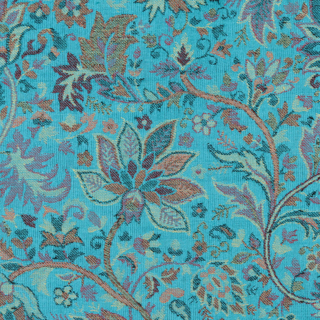 Jacquard Paisley and Floral Shawl in Turquoise - Turquoise Paisley Garden